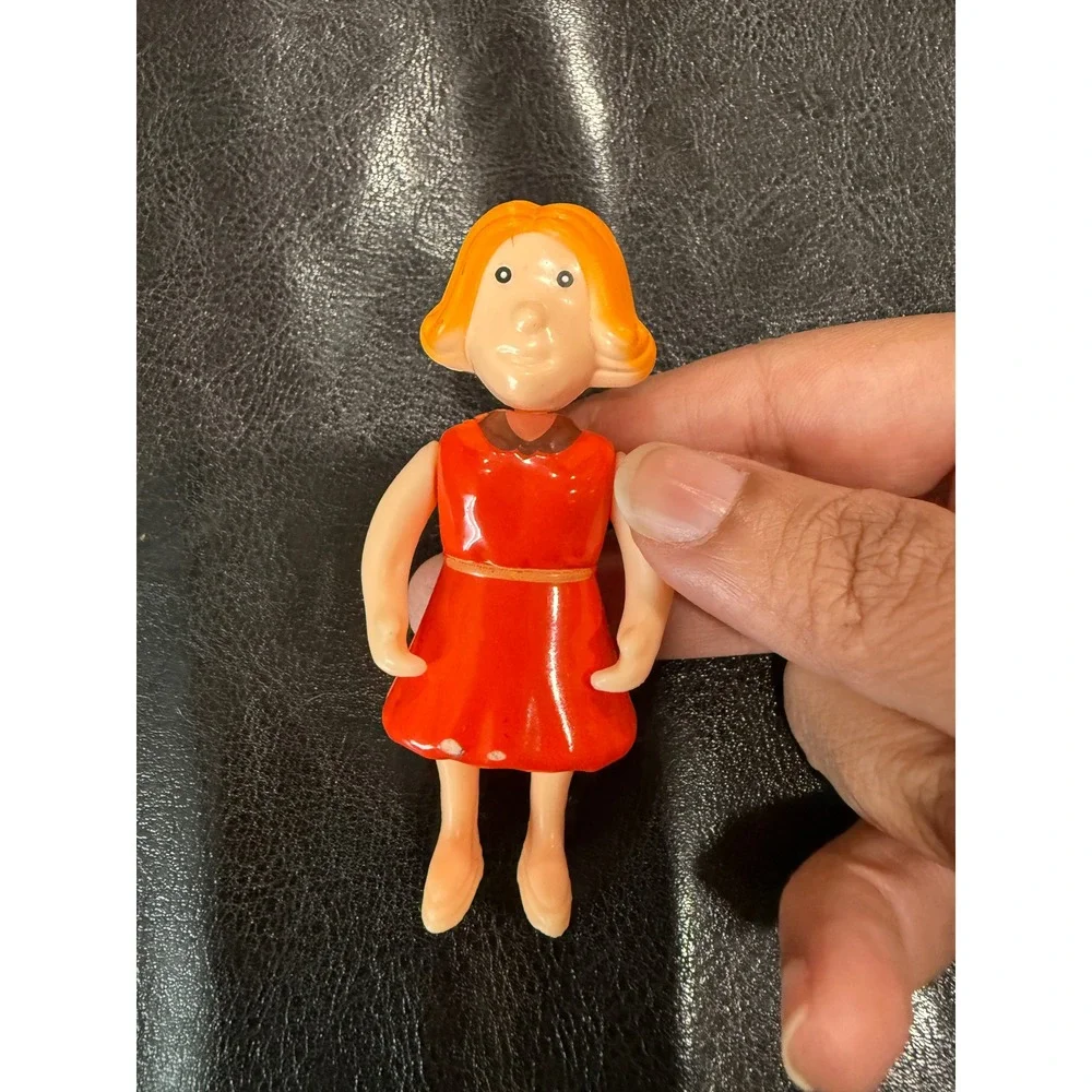 Vintage PVC Girl Figure Orange Hair Red Dress Retro Collectible Toy 3 Inch